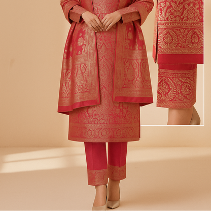 “Premium Winter Zari Suit Set With Shawl”