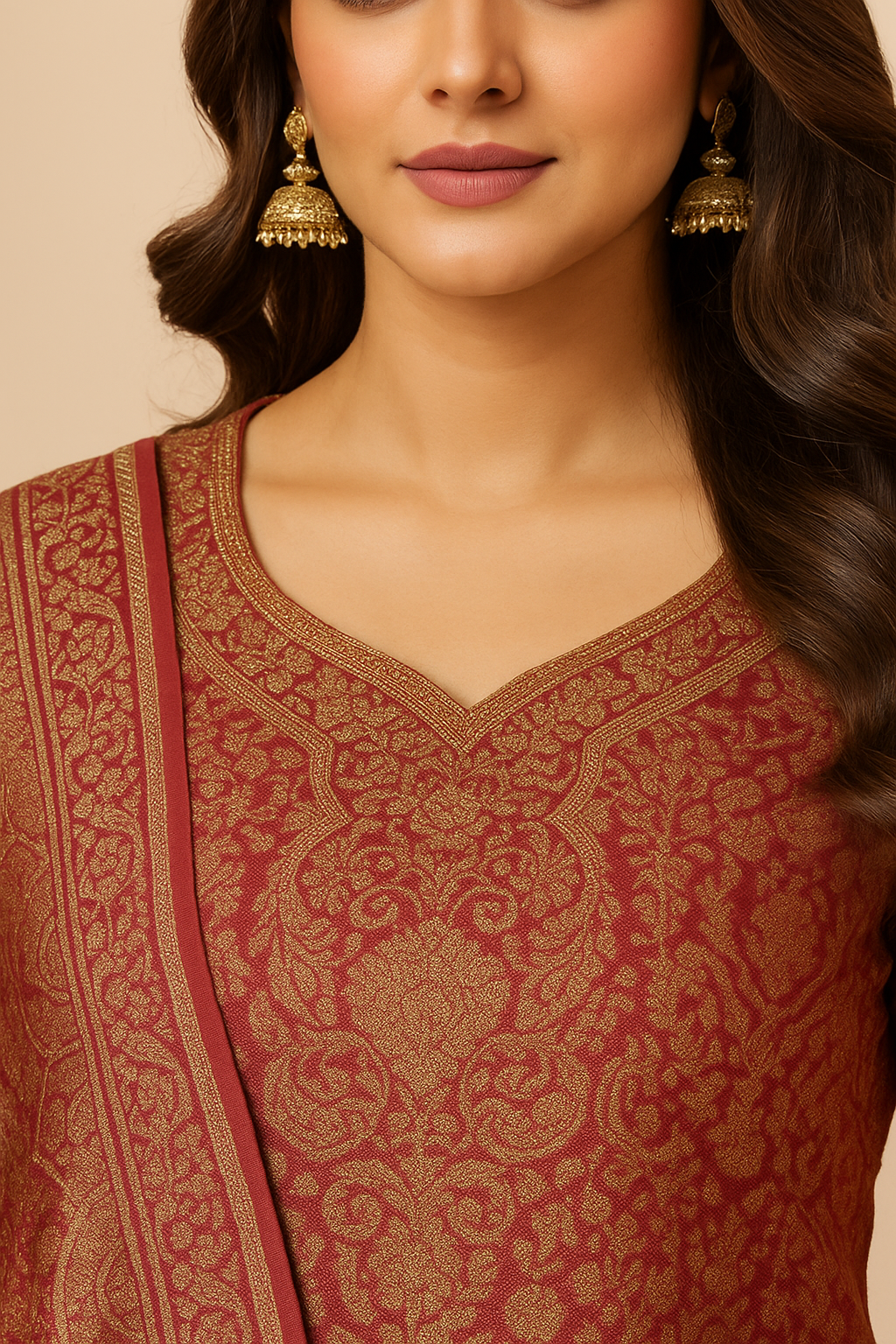 “Premium Winter Zari Suit Set With Shawl”