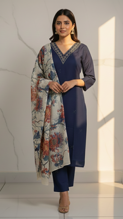 Shimmer Silk Suit Set with Ethereal Organza Dupatta