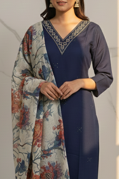 Shimmer Silk Suit Set with Ethereal Organza Dupatta