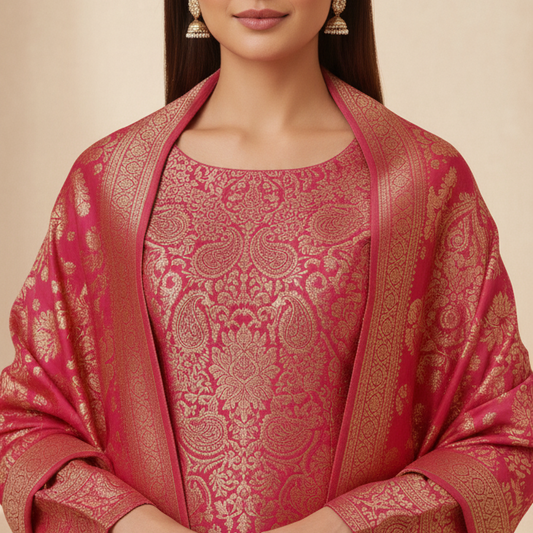 “Premium Winter Zari Suit Set With Shawl”