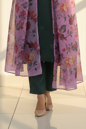 Shimmer Silk Suit Set with Ethereal Organza Dupatta