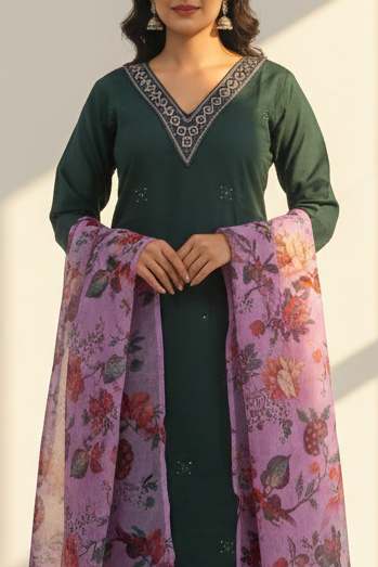 Shimmer Silk Suit Set with Ethereal Organza Dupatta