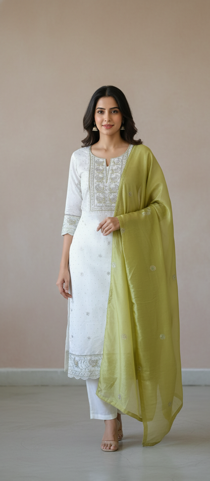 Premium Chanderi Suit with Soft Organza Dupatta