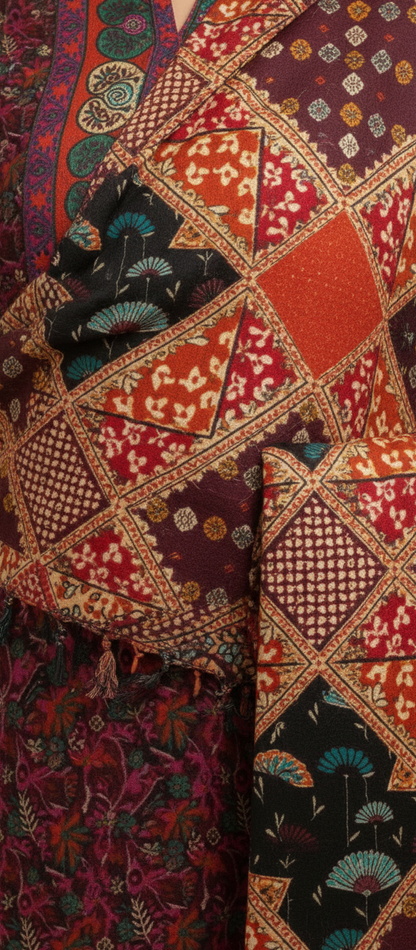 Premium Pashmina Winter Suit Fabric with Printed Shawl – Teal