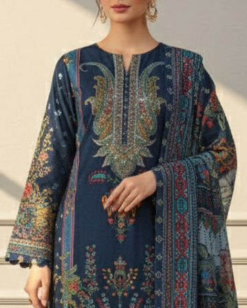 Printed Sequence Work Suit Set with Shawl
