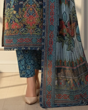 Printed Sequence Work Suit Set with Shawl