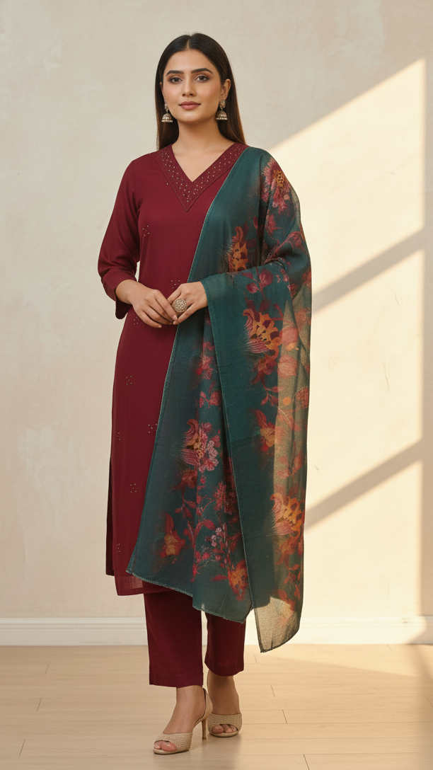 Shimmer Silk Suit Set with Ethereal Organza Dupatta