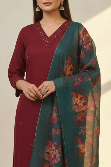 Shimmer Silk Suit Set with Ethereal Organza Dupatta