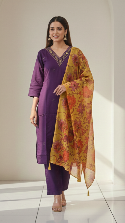 Shimmer Silk Suit Set with Ethereal Organza Dupatta