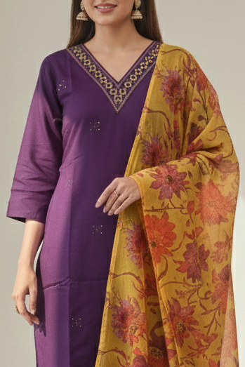 Shimmer Silk Suit Set with Ethereal Organza Dupatta