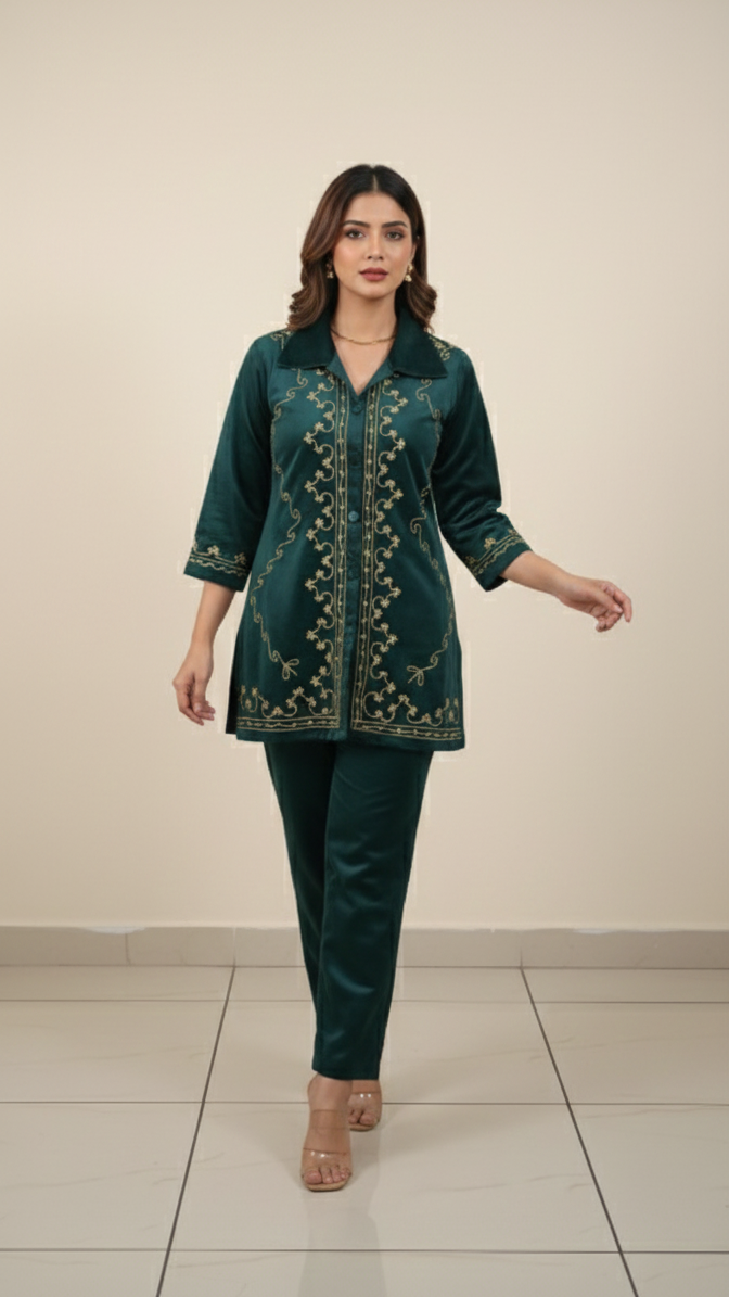 Velvet Embroidered Co-ord Set