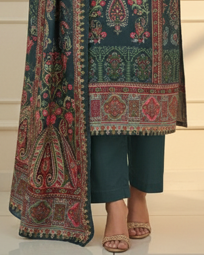 Printed Sequence Work Suit Set with Shawl