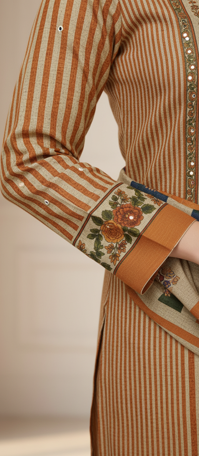 Premium Pashmina Winter Suit Fabric with Printed Shawl – Teal