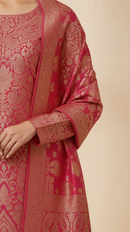 “Premium Winter Zari Suit Set With Shawl”
