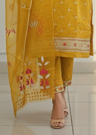 Embroidered Silk Suit with printed dupatta Set